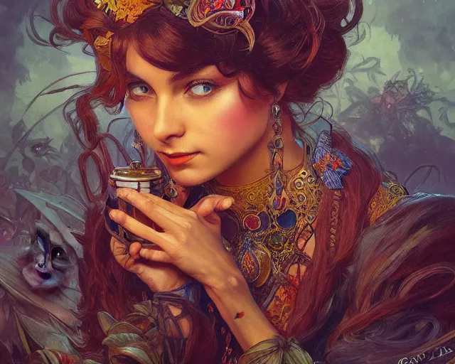 Image similar to photography of louis wain, deep focus, d & d, fantasy, intricate, elegant, highly detailed, digital painting, artstation, concept art, matte, sharp focus, illustration, hearthstone, art by artgerm and greg rutkowski and alphonse mucha