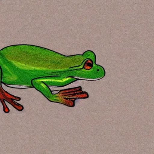 Image similar to post-modern sketch of a homeless frog.