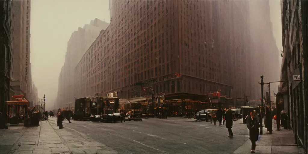 Image similar to detailed medium format photo, polaroid still from tarkovsky movie, a new york street scene, haze, high production value, intricate details, 8 k resolution, hyperrealistic, hdr, photorealistic, high definition, tehnicolor, award - winning photography, masterpiece, amazing colors