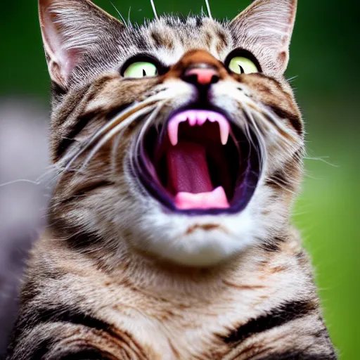 Prompt: Cat laughing hard at a joke, trending on fiverr, 40nm lens, shallow depth of field,