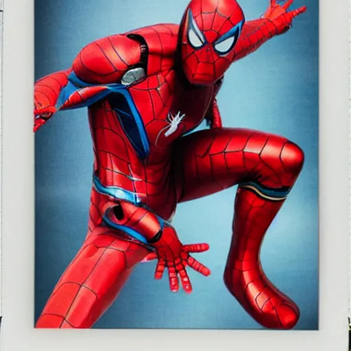 Image similar to a single iron man and spider - man hybrid, dslr, polaroid