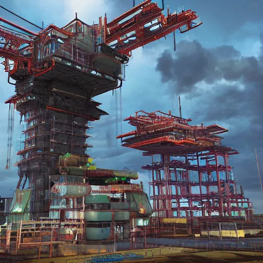 Prompt: cyberpunk oil rig