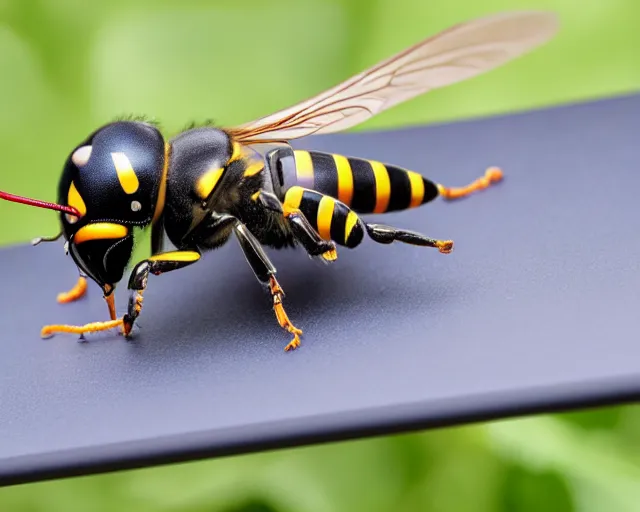 Prompt: a wasp typing on a laptop