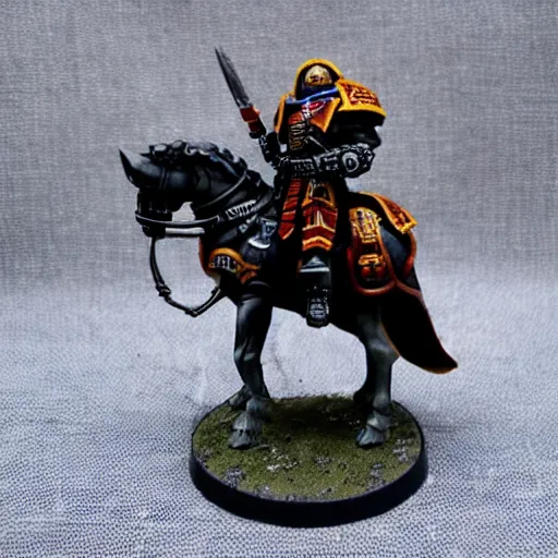 Prompt: 8 0 mm resin detailed miniature of a warhammer 4 0 k space marine riding a horse, product introduction photos, 4 k, full body, hyper detailed,