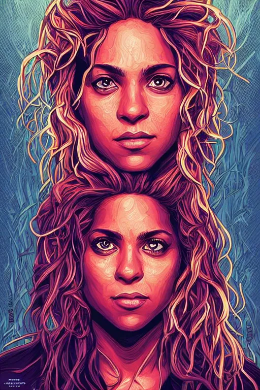 Prompt: a portrait of shakira, drawn by robbie trevino and dan mumford, poster, digital art, comic art, concept art