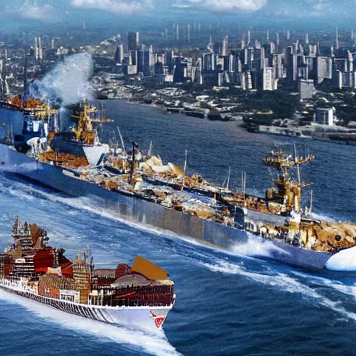 Image similar to a city of colombia been destroyed my the russian navy photo - realistic