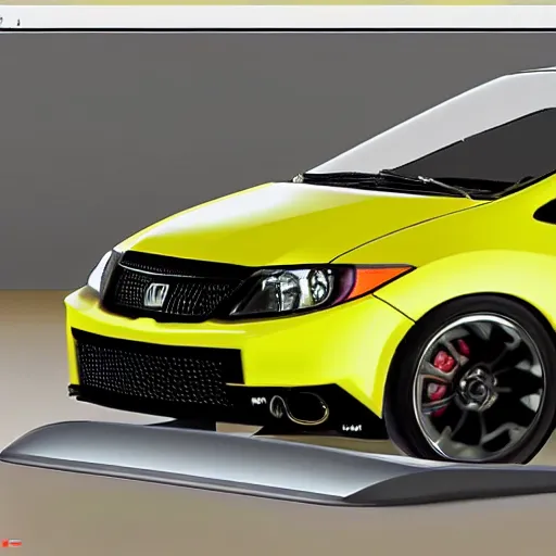 Image similar to 2 0 1 3 civic si coupe with no wheels and ultra realistic mirror paint unreal engine