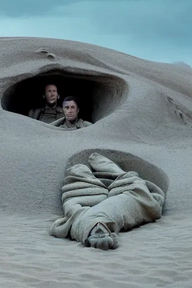 Image similar to A still from the movie dune (2021) of a cave made of bodies