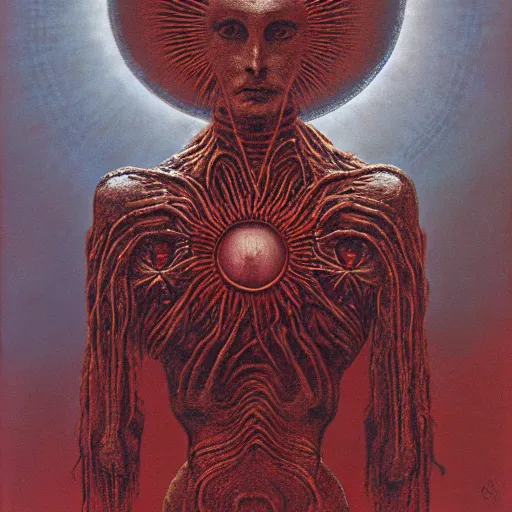 Image similar to the queen of the sun by zdzislaw beksinski and h. r. giger, oil on canvas