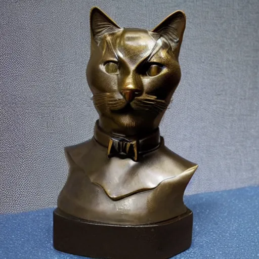 Prompt: a bronze bust of the Cat Otto Von Bismarck, leader of the cat empire