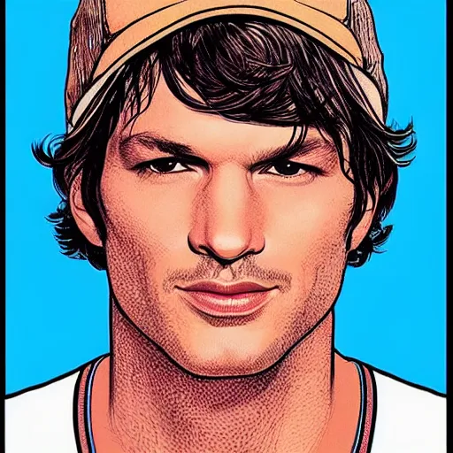 Image similar to “ ashton kutcher retro minimalist portrait by jean giraud, moebius starwatcher comic, 8 k ”