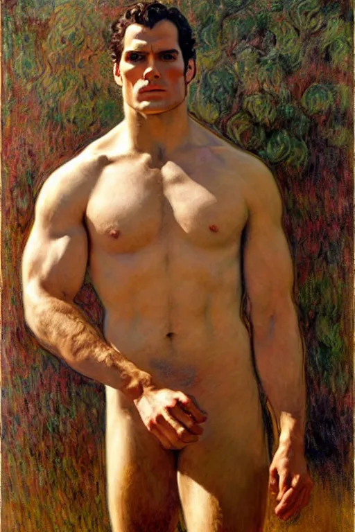 Image similar to henry cavill as a baker, kneading dough, painting by tom of finland, gaston bussiere, craig mullins, j. c. leyendecker, claude monet