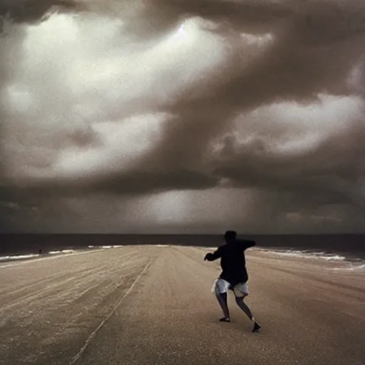 Image similar to man running from the stormy clouds by Trent Parke, clean, detailed, Magnum photos