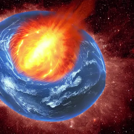 Prompt: a massive astroid impacting earth creating a tidal wave of fire