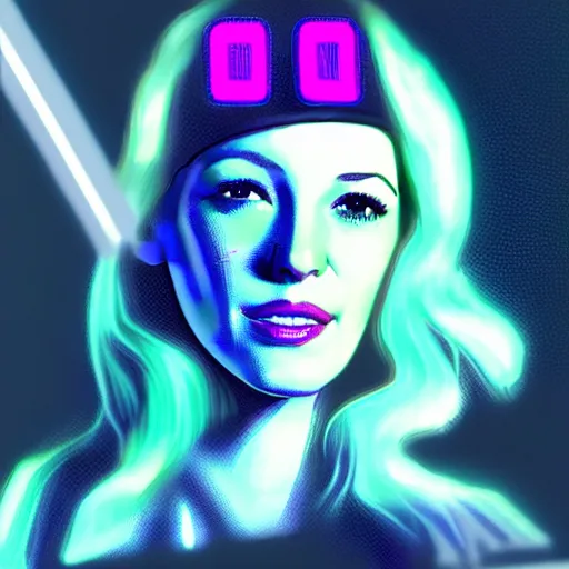 Image similar to blake lively portrait, gta, game, character, highly detailed, 8 0 s, neon, los angeles, neon