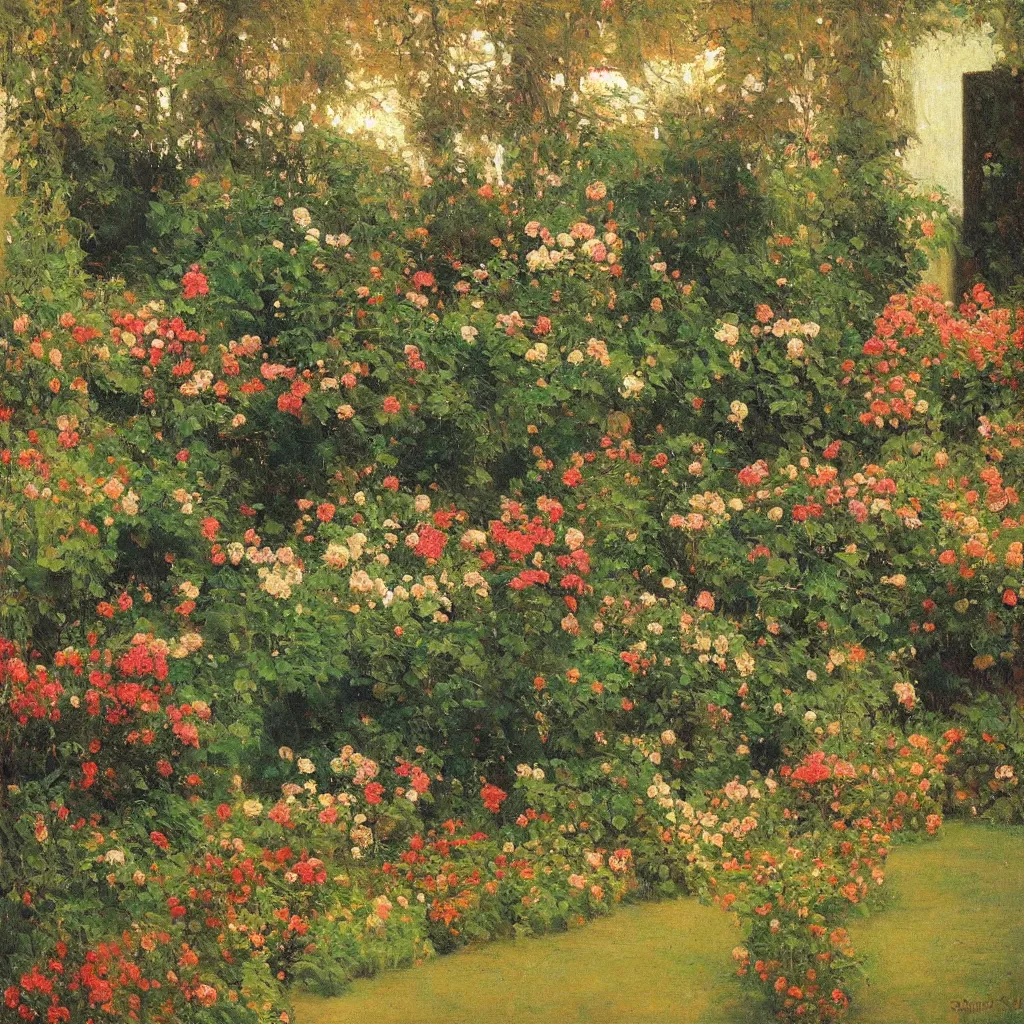 Prompt: sunlit garden by santiago rusiñol