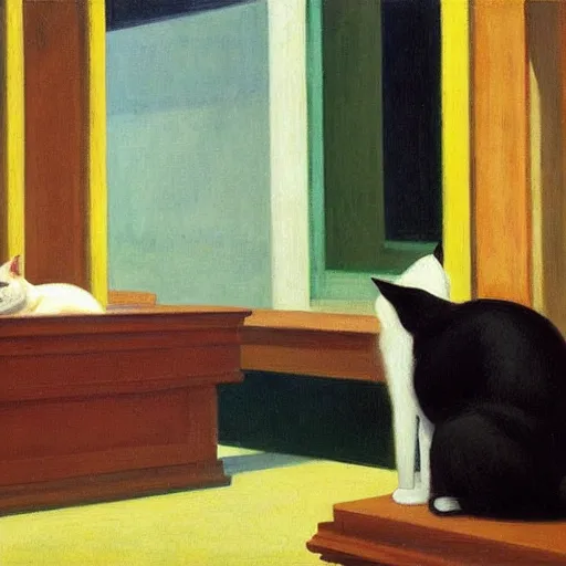 Image similar to cats and dogs by Edward hopper