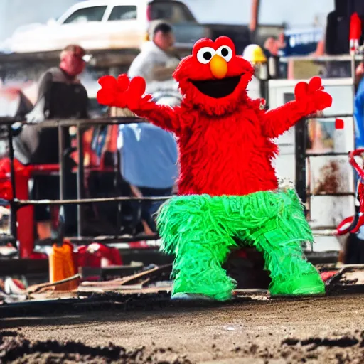 Image similar to elmo at a demolition derby