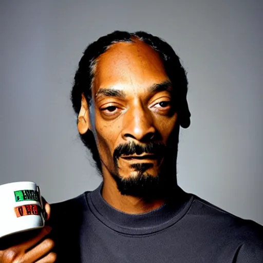 Prompt: Snoop Dogg holding a coffee cup for a 1990s sitcom tv show, Studio Photograph, portrait, C 12.0