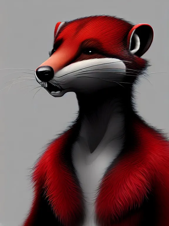 Image similar to furry - male - red - black - weasel - detective - fursona, ray tracing, photorealistic, trending on weasyl