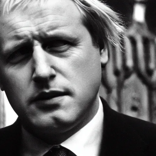 Image similar to Boris Johnson as Amon Göth in Schindler's List, cinematic, sharp focus, movie still, atmospheric, 8k, black and white, dramatic