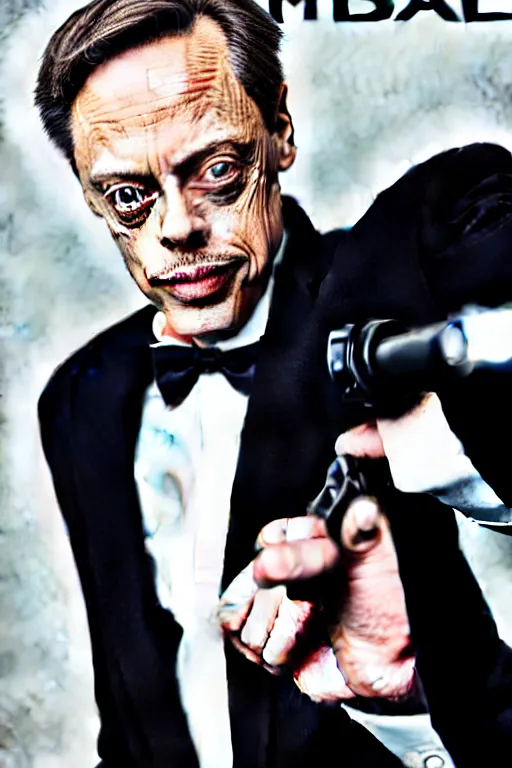 Image similar to extremely beautiful steve buscemi dressed as james bond, symmetrical, cinematic, elegant, luxury, real photography, 4 k, ultra hd, times journal cover