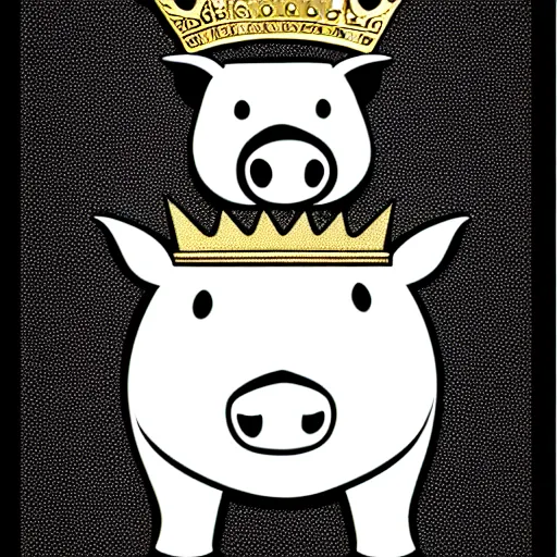Image similar to standing pig wearing a gold crown on it's head black and white illustration concept art in the style of Arthur Adams, full body 8k