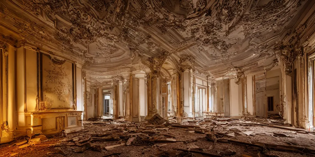 Prompt: Architectural photography of abandoned, high mansion at night, volumetric lighting,, luxury, high detail, 14mm, cinematic photography, archdaily, hgh resolution