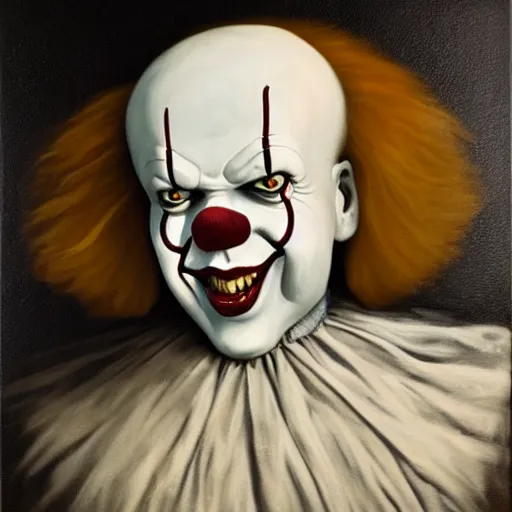 Image similar to pennywise, oil on canvas, renaissance era