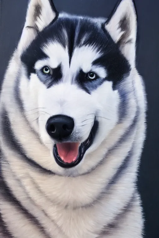 Image similar to portrait painting of a husky wearing a white vest