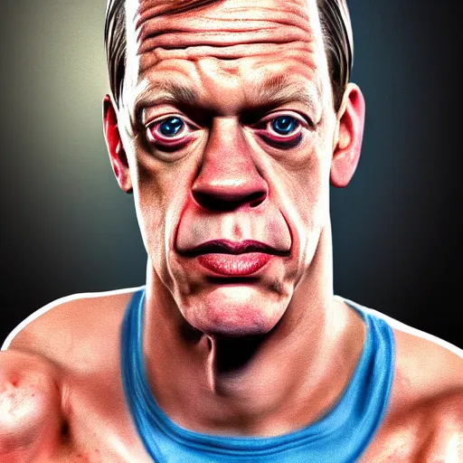 Image similar to the lovechild of john cena and steve buscemi, realistic, hyperrealistic, 8 k resolution, hd quality, very detailed, highly detailed, intricate details, real life, real world, trending on artstation, 7 0 s photo