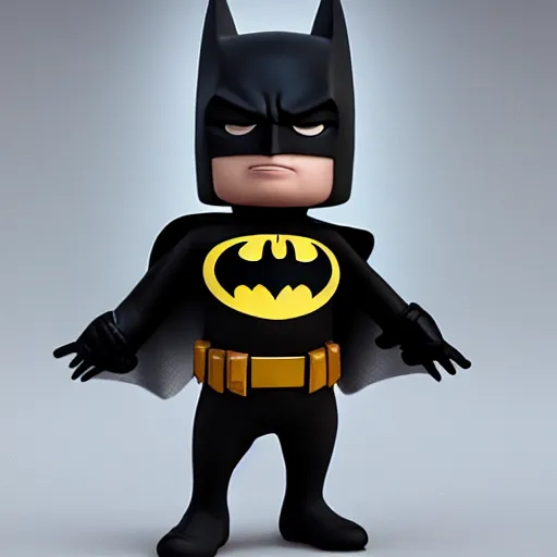 Prompt: A ultra detailed render of a chibi style Batman in a power stance pose, artstyle by Pixar, adorable, cute, Portrait Lighting, trending on ArtStation, octane render, cinema4d, Zbrush,