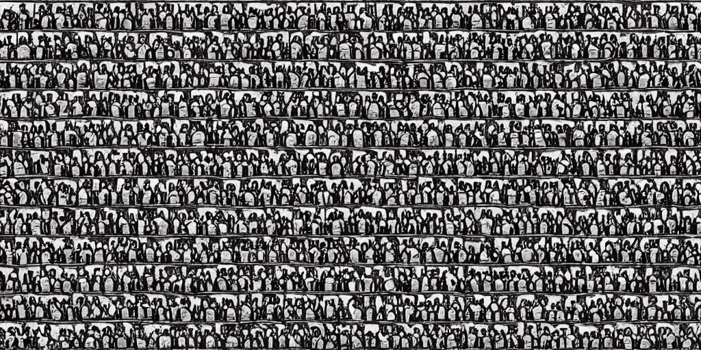 Image similar to autostereogram of an escher drawing of where's wally, infinity