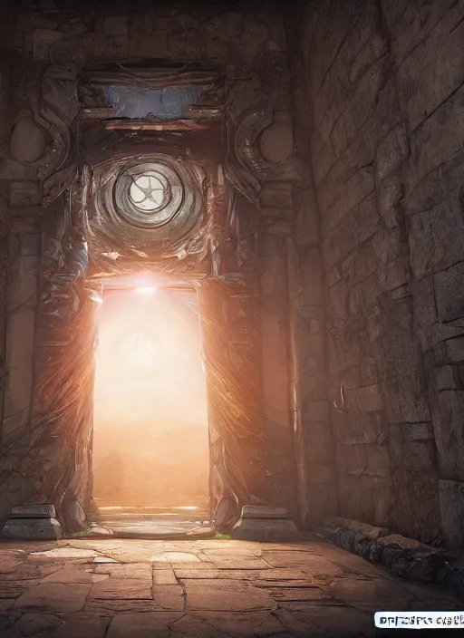 Image similar to An epic fantasy comic book style painting of a laser Shipibo textile doorway to eternity, unreal 5, DAZ, hyperrealistic, octane render, dynamic lighting