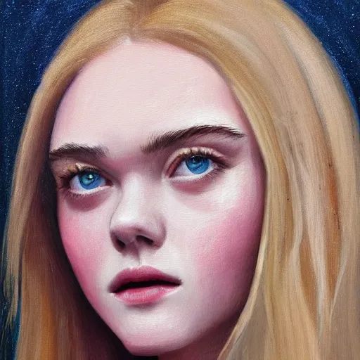 Prompt: professional painting of Elle Fanning in the style of Paola Vetri, head and shoulders portrait, symmetrical facial features, smooth, sharp focus, illustration, intricate, stormy weather, extremely detailed masterpiece,