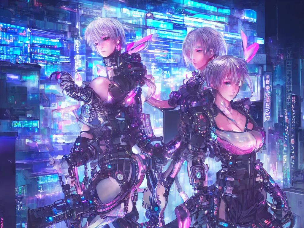 Prompt: anime key visual futuristic cyber warrior girl, on cyberpunk neon light tokyo rooftop, ssci - fi and fantasy, intricate and very beautiful, highly detailed and digital painting, concept art, smooth, illustration, art by l taekwon kim / a - rang style, luxearte and rossdraws and liya nikorov and rongzhen luo