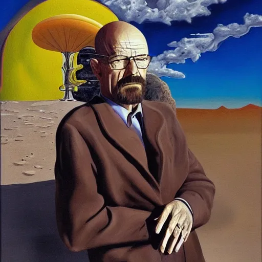 Prompt: A painting of Walter White in the New Mexico desert, by Salvador Dali