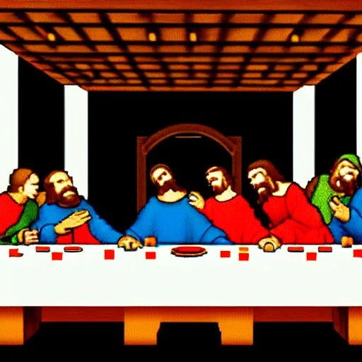 Prompt: 16bit videogame screenshot of The Last Supper