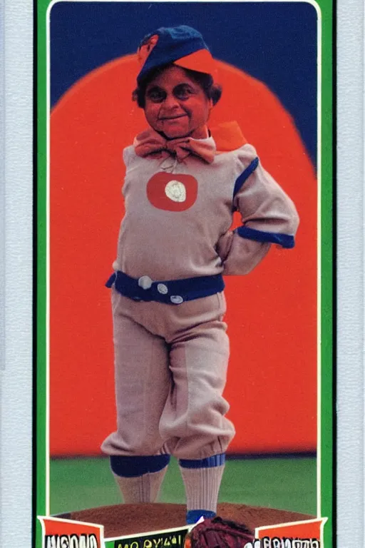 Image similar to 1 9 8 0 s baseball card of an oompa loompa