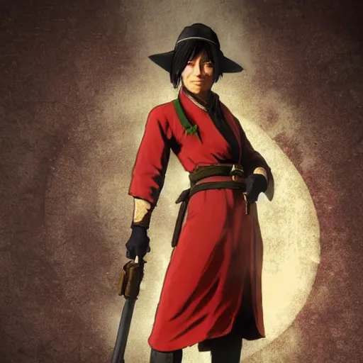 Image similar to toph beifong in red dead redemption 2, character render, full body shot, highly detailed, in game render