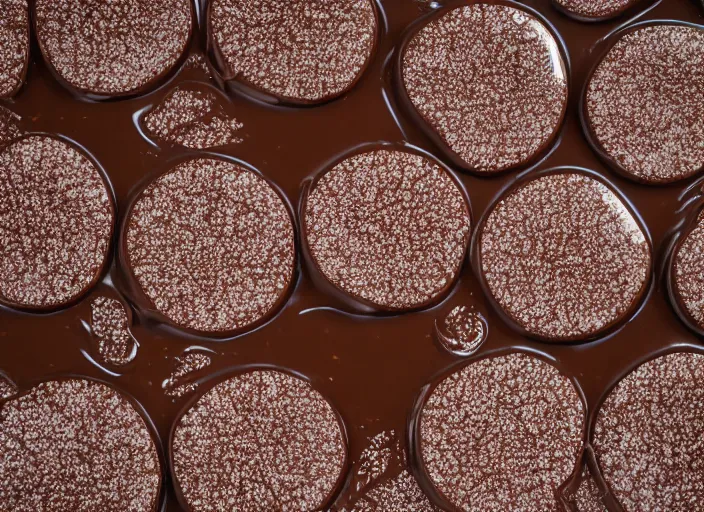 Image similar to wide angle photo of a swimming pool filled with melted chocolate. brown liquid. 8 k, depth of field, dslr