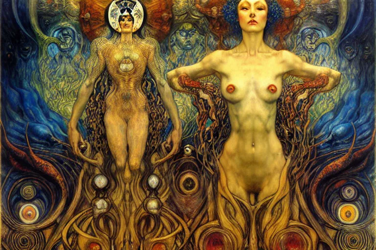 Image similar to Divine Chaos Engine by Karol Bak, Jean Delville, William Blake, Gustav Klimt, and Vincent Van Gogh, symbolist, visionary