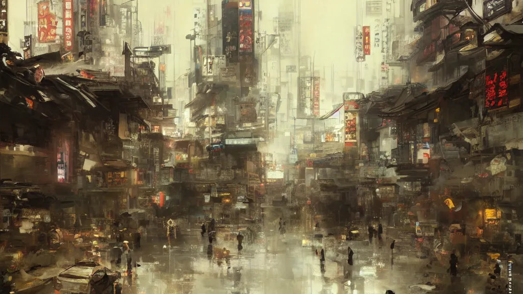 Prompt: tokyo ghetto by ruan jia, landscape