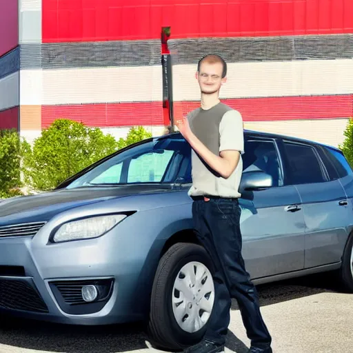 Prompt: Vitalik Buterin trying to sell you a used car