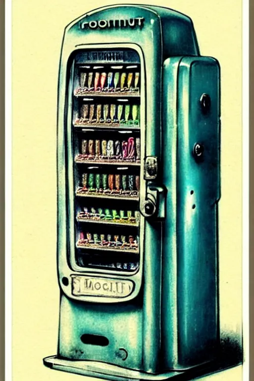 Image similar to ( ( ( ( ( 1 9 5 0 s robot vending machine. muted colors. ) ) ) ) ) by jean - baptiste monge!!!!!!!!!!!!!!!!!!!!!!!!!!!!!!