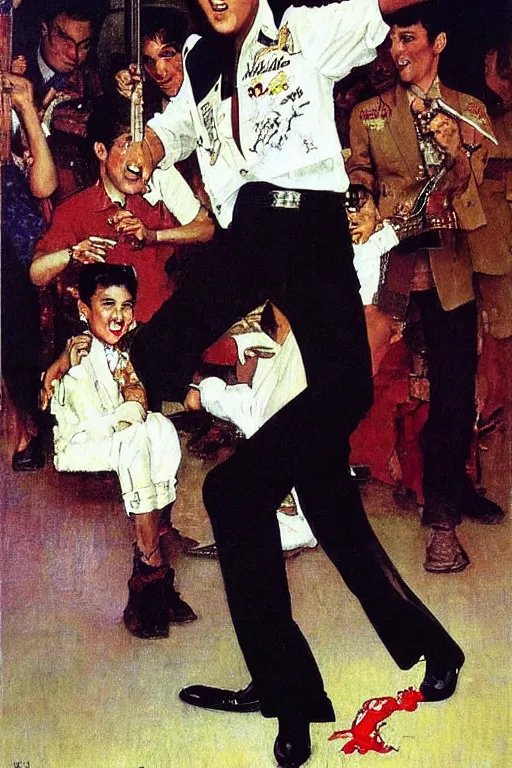 Image similar to elvis presley dancing painted by norman rockwell