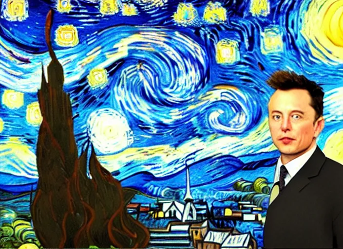 Prompt: self potrait of elon musk in van gogh style