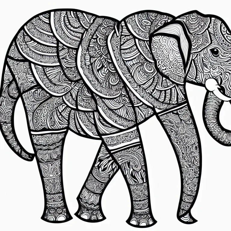 Image similar to beautiful elephant, ornamental, fractal, line art, vector, outline, simplified, colouring page