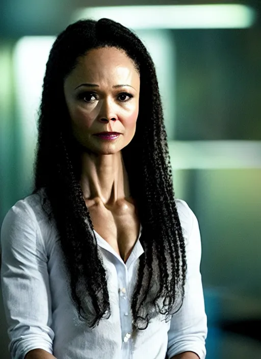 Image similar to 4 k still of thandiwe newton as superhirl, photorealistic, 8 k hd resolution