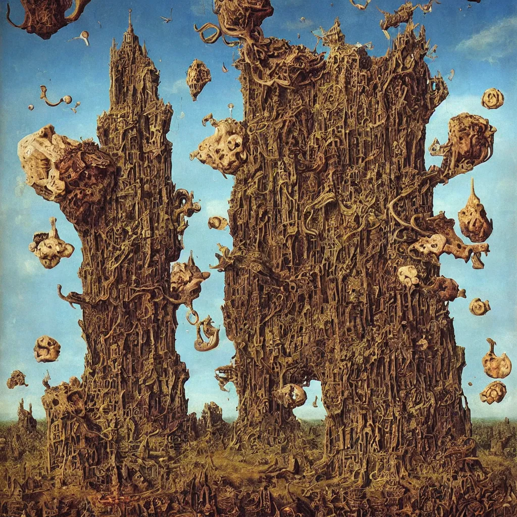 Prompt: a single colorful! ( lovecraftian ) divine holy fungus tower white! clear empty sky, a high contrast!! ultradetailed photorealistic painting by jan van eyck, audubon, rene magritte, agnes pelton, max ernst, walton ford, andreas achenbach, ernst haeckel, hard lighting, masterpiece